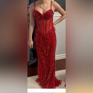 Red Beaded Prom Evening Gown
